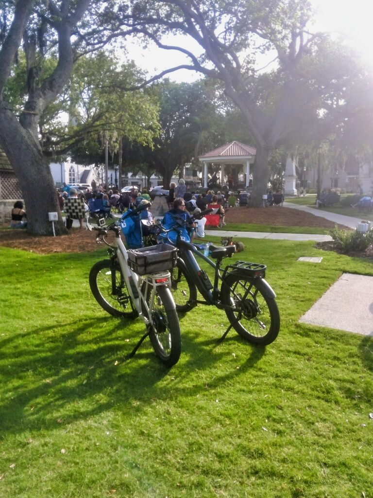 2 E Bikes Parked in a Concert